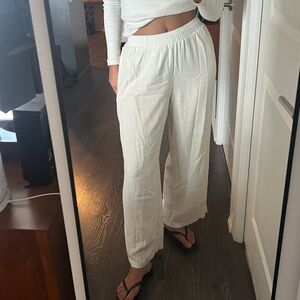 White Linen Blend Pants